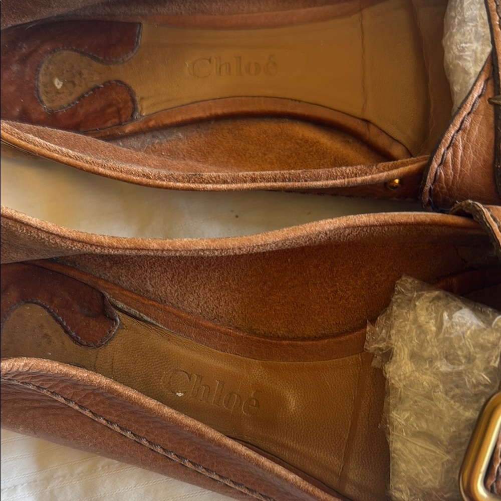 Chloe Brown Leather Flats with Classic Buckle Design - Picture 5 of 8